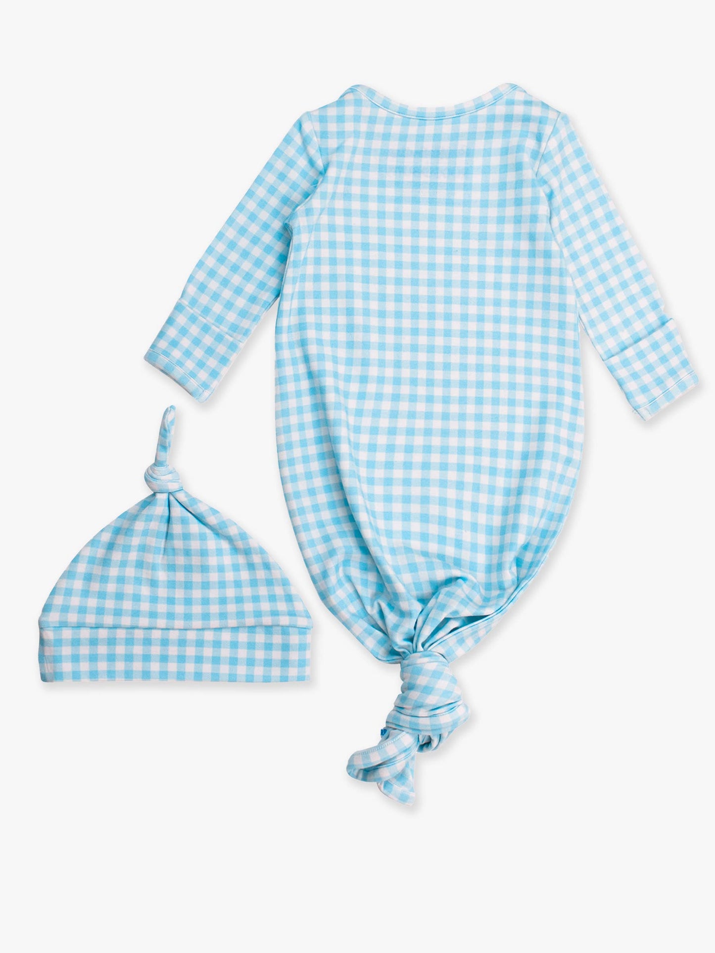Baby Blue Breeze Gingham Modal Blend Knotted Sleep Gown & Hat Set
: Blue