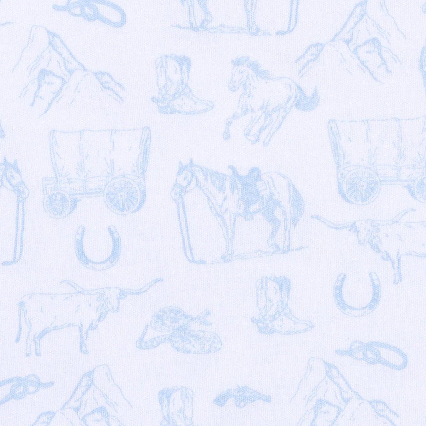 Wild West Toile Gathered Gown - Light Blue