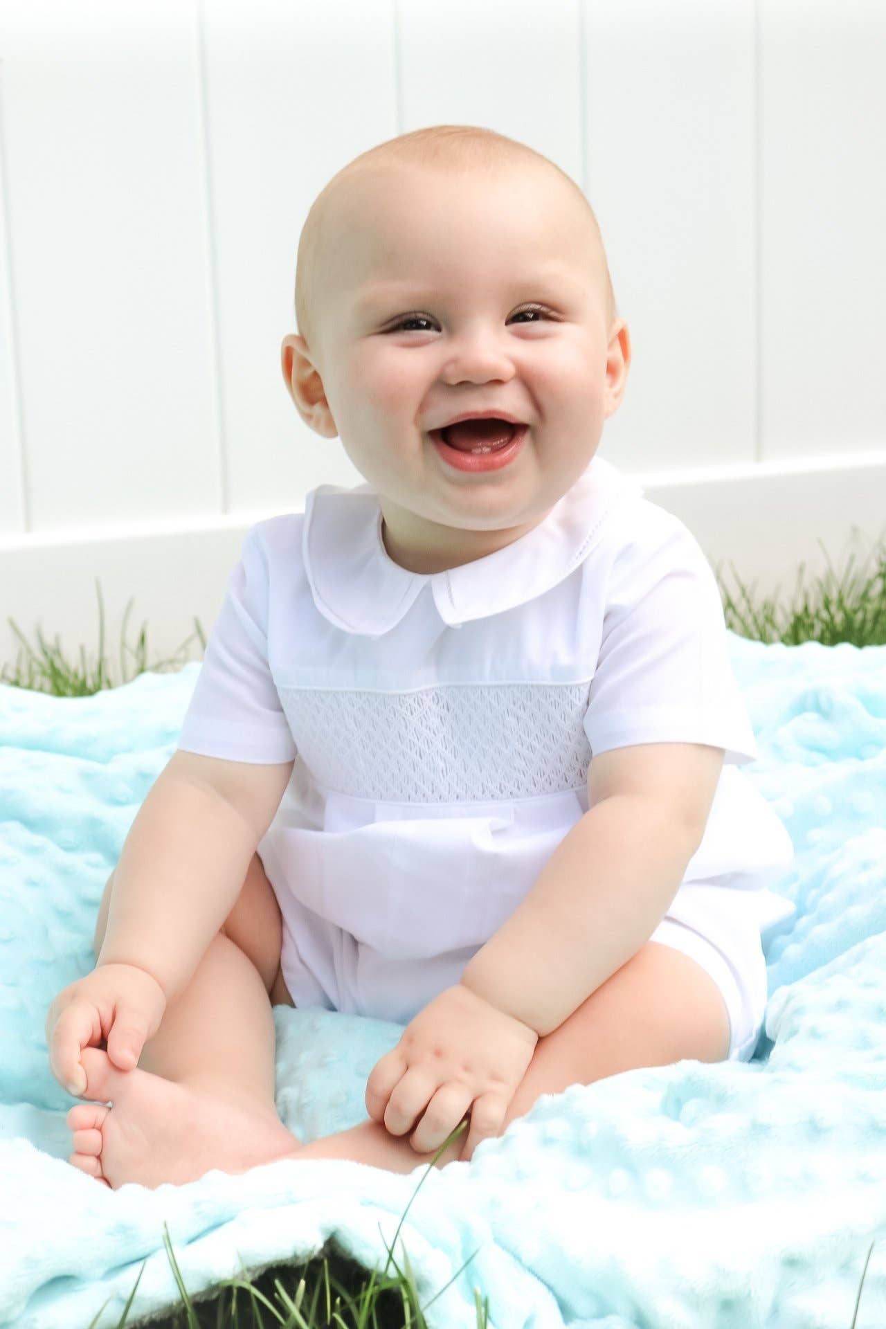 Diamond Smocked Romper: Blue