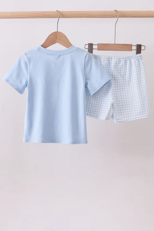 Blue big brother embroidery shorts set