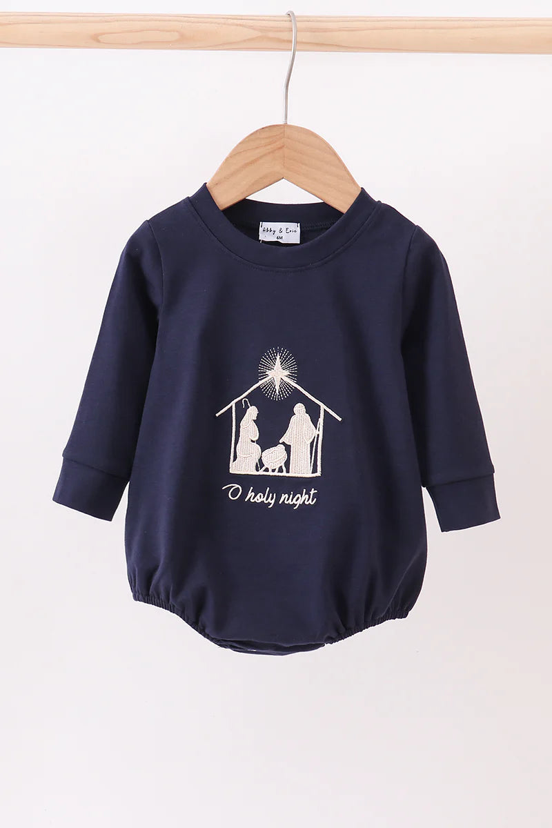 Navy nativity embroidery bubble