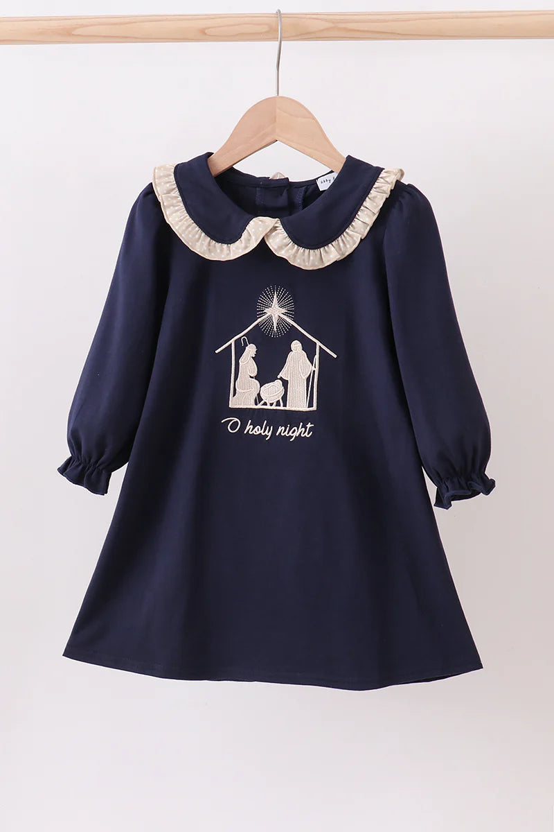 Navy nativity embroidery dress