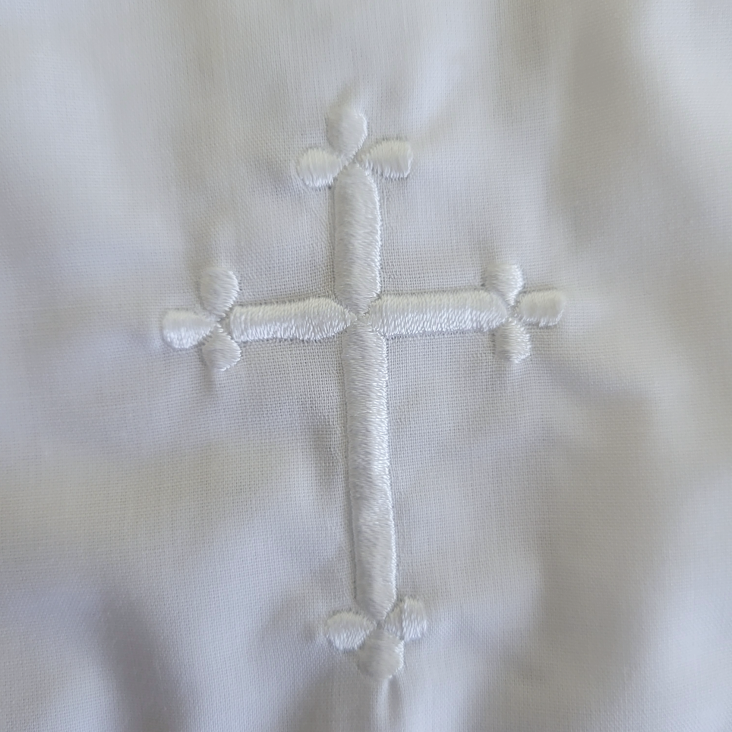 Embroidered Cross Christening Bib with Scallop Edge: 1 Size