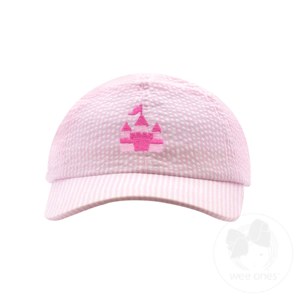 Girls Embroidered Pink Castle Seersucker Ball Cap/KIDS