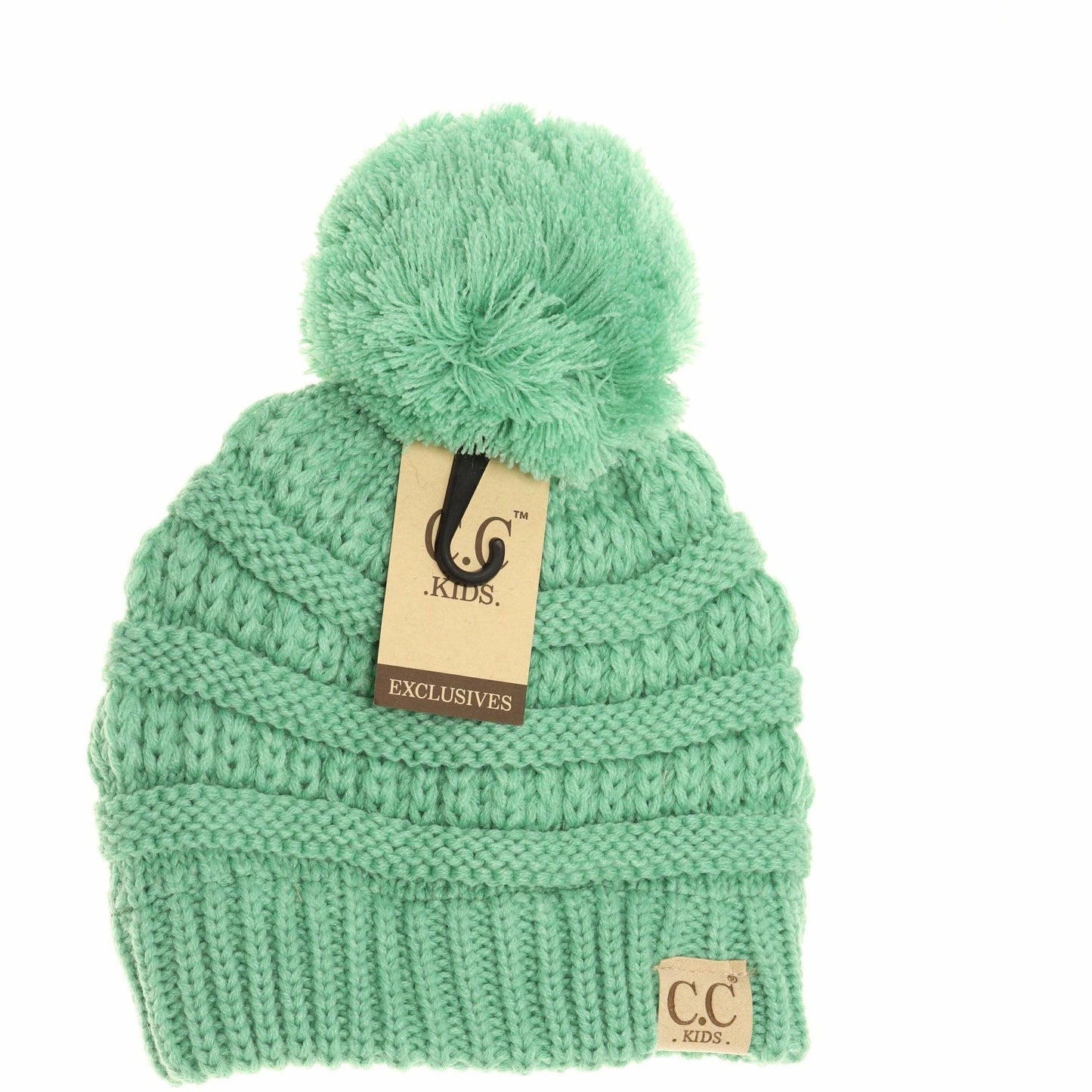 Kids Solid Pom CC Beanie: Sage