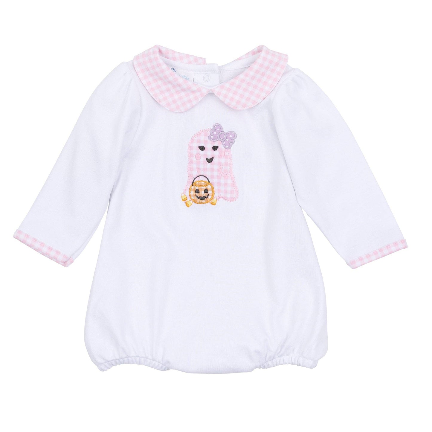 Boo Crew! Applique Collared Long Sleeve Bubble - Pink