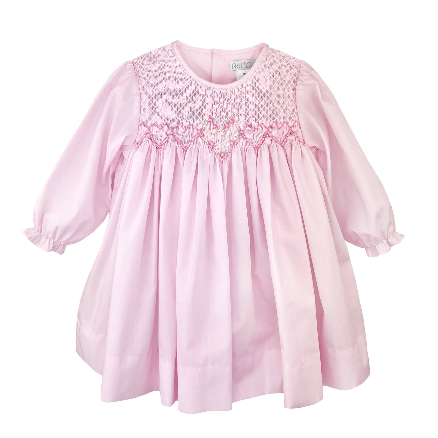 Fully Smocked Dress with Floral Heart Embroidery: Newborn