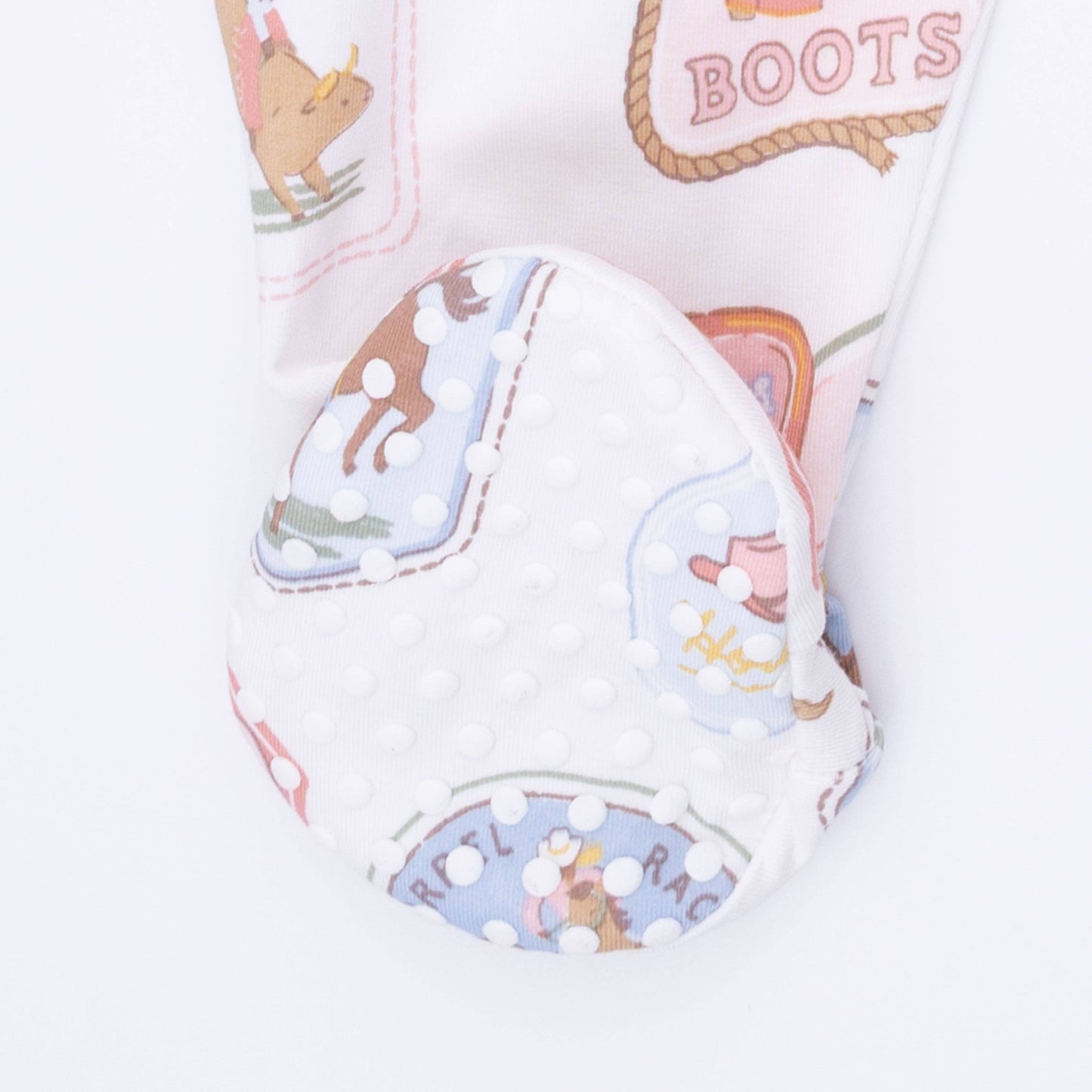 Rodeo Patches Pink - 2 Way Ruffle Back Zipper Footie