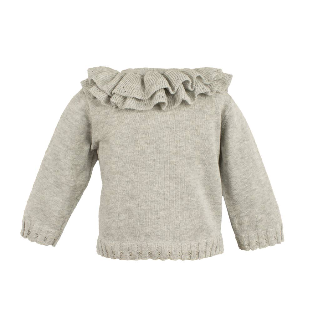 Pointelle Ruffle Collar Cardigan: Gray
