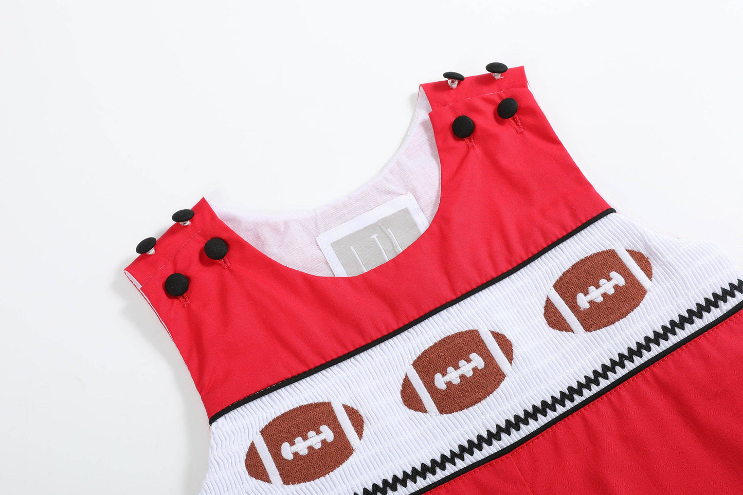 Red and Black Football Smocked Overalls