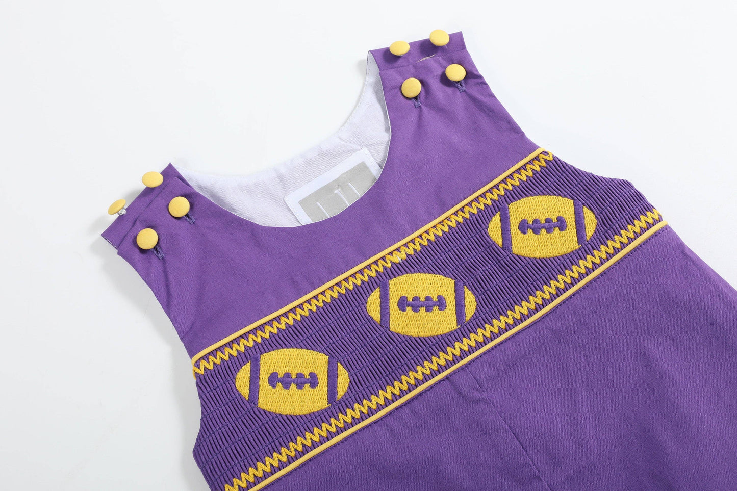 Purple and Gold Football Smocked Overalls
