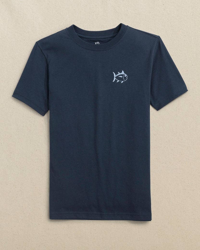 Youth SS Fish Stamp Tee: Dress Blue