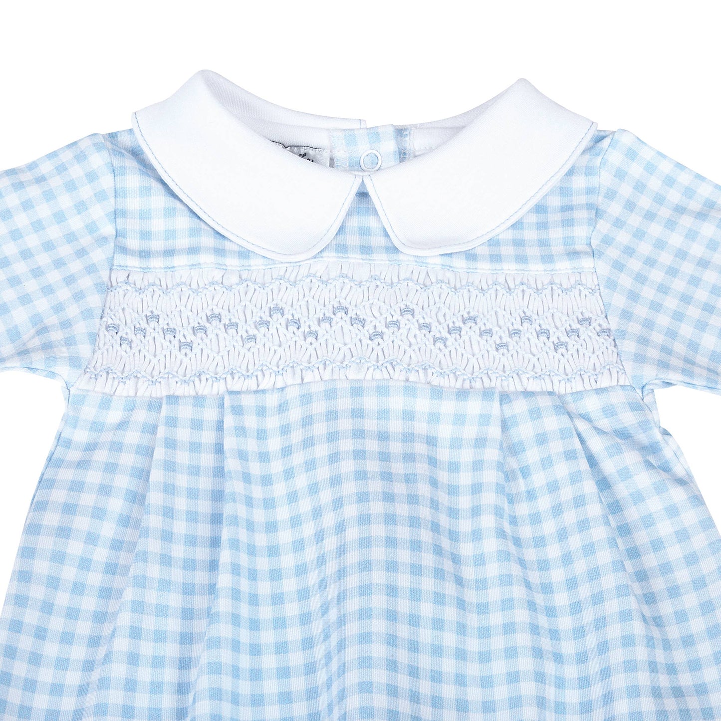 Mini Checks Smocked Collared Footie - Blue: Blue