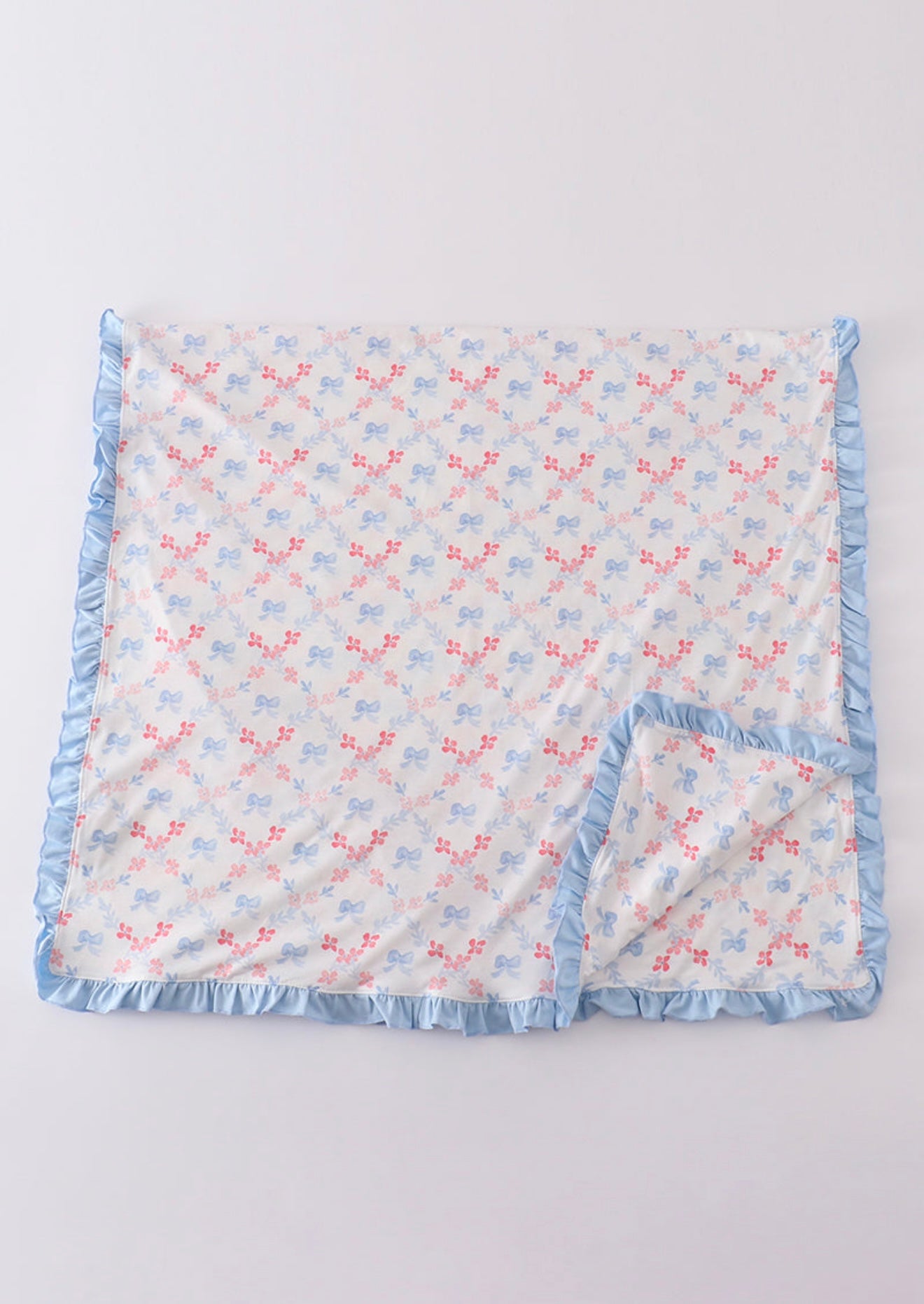 Blue bow lattice print  blanket - One Size