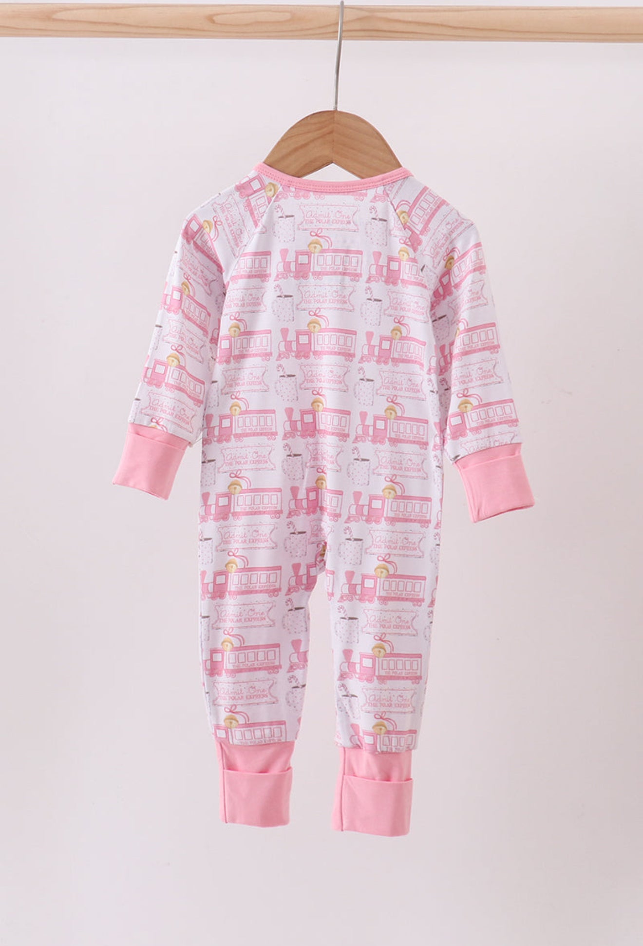 Pink train bamboo pajamas zipper romper