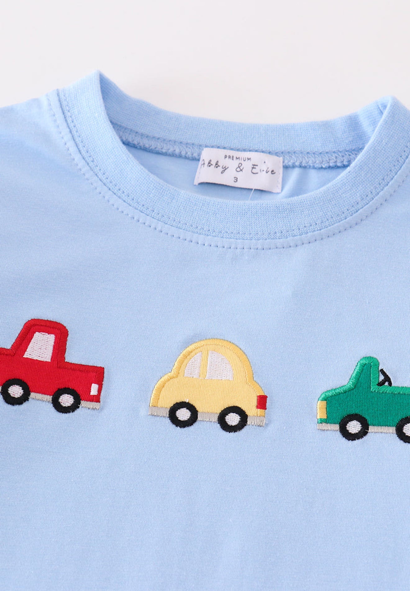 Premium blue vehicle applique boy set