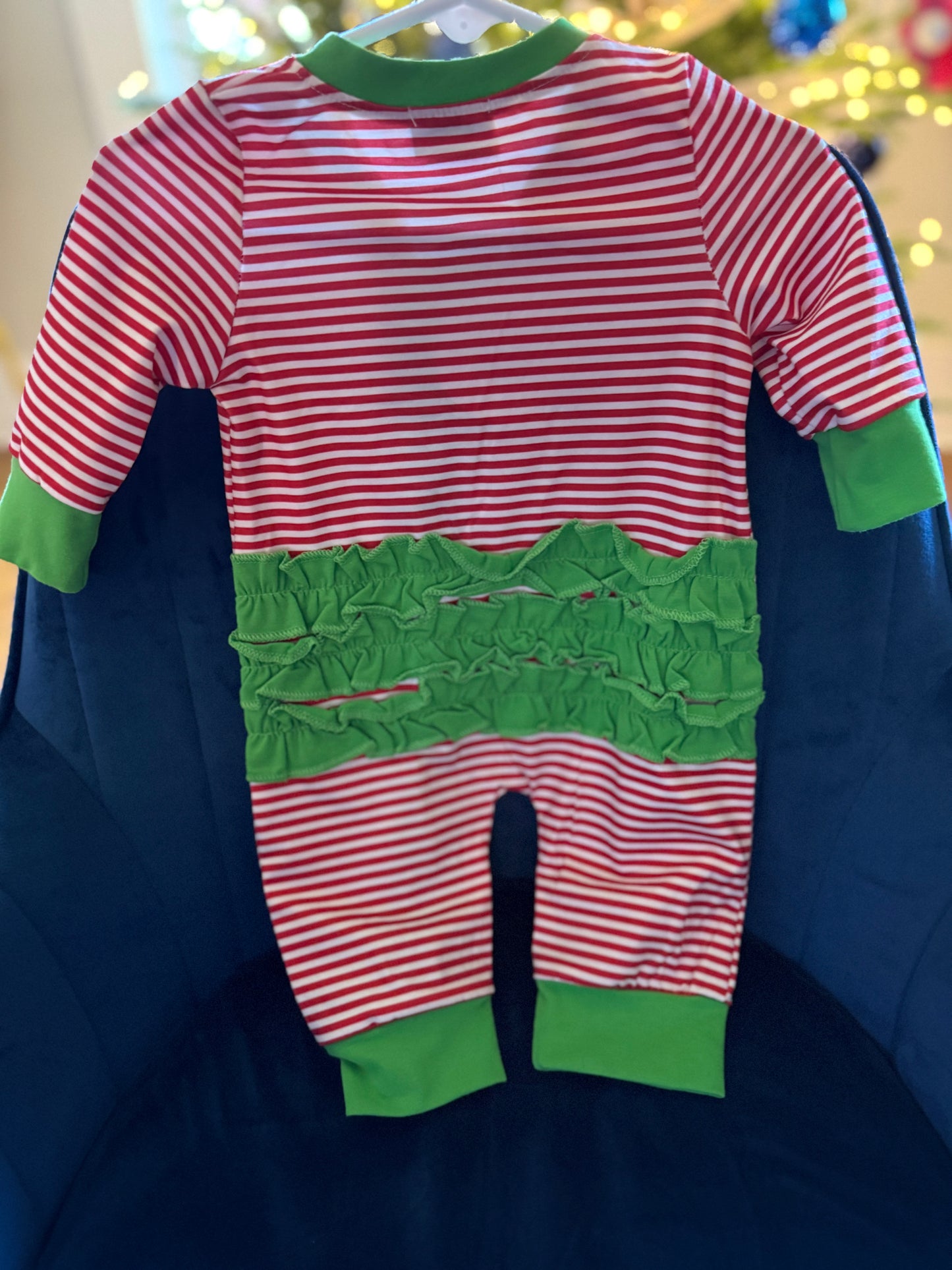 Red stripe christmas tree ruffle girl romper