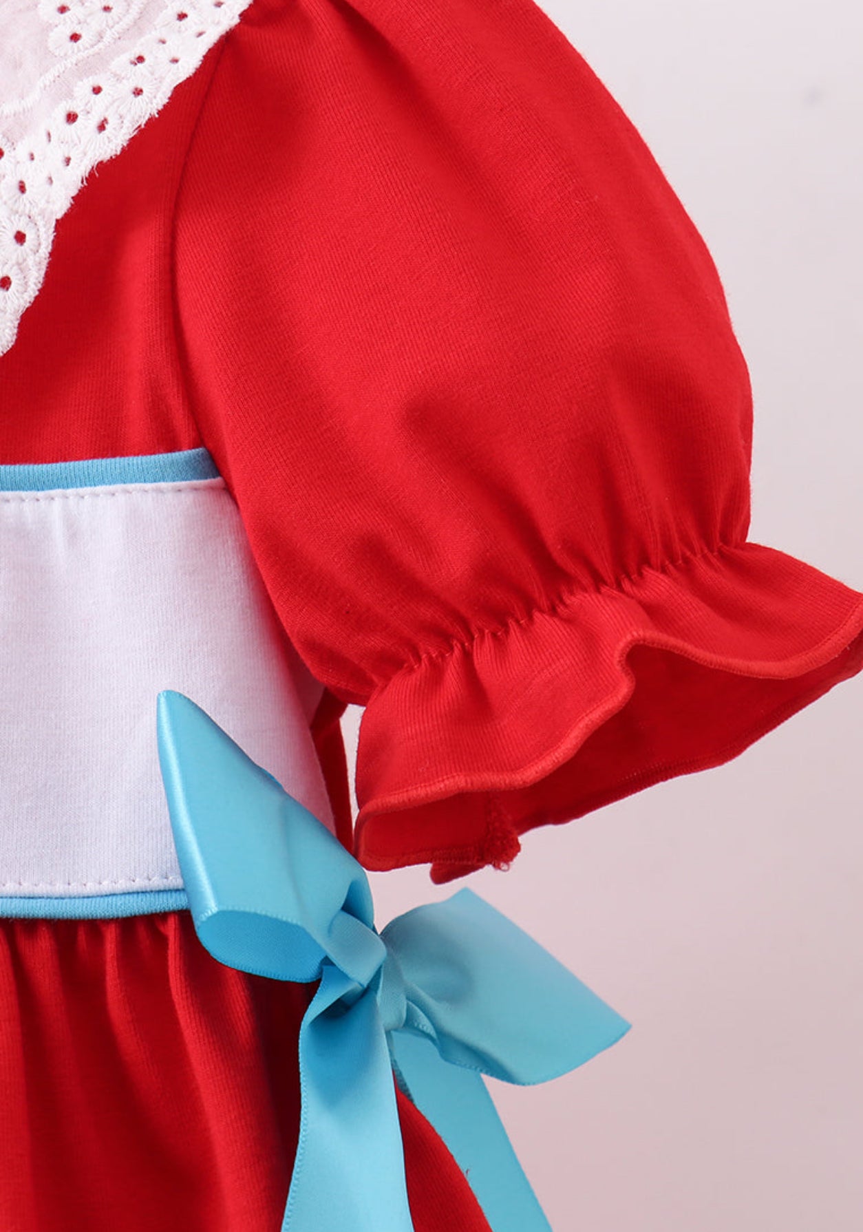 Red character embroidery bow dress