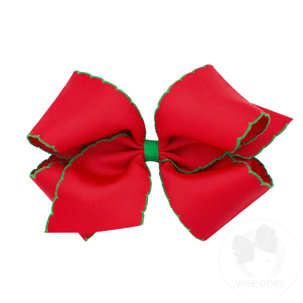 Small Moonstitch Grosgrain Hair Bow with Contrasting Wrap
RED W/GRN