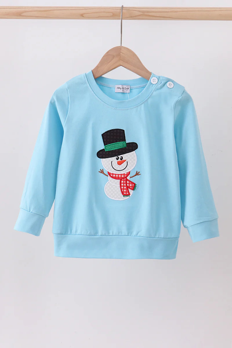 Blue snowman applique top