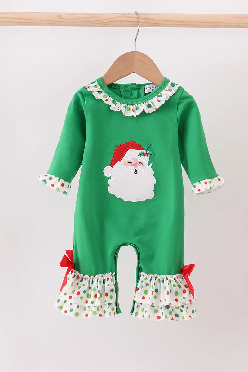 Green santa claus applique ruffle romper