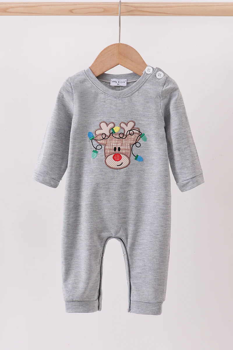 Grey reindeer applique romper