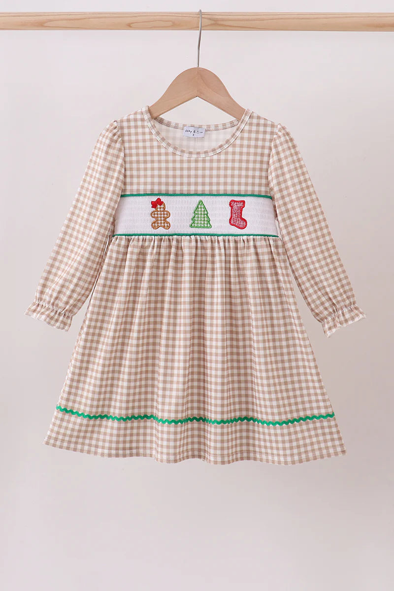 Khaki gingerbread smocked dress