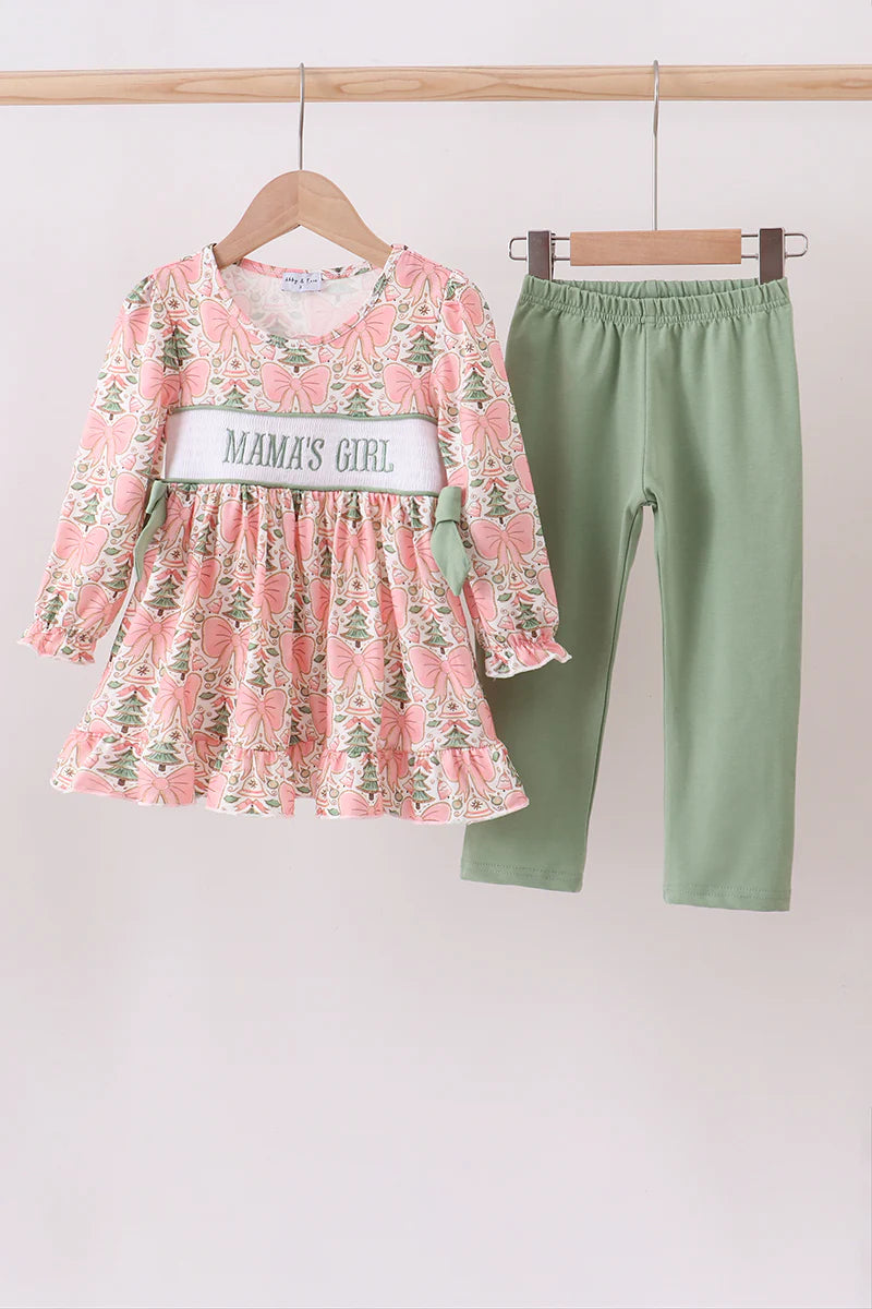 Green Christmas tree MAMA'S GIRL
smocked ruffle dress set