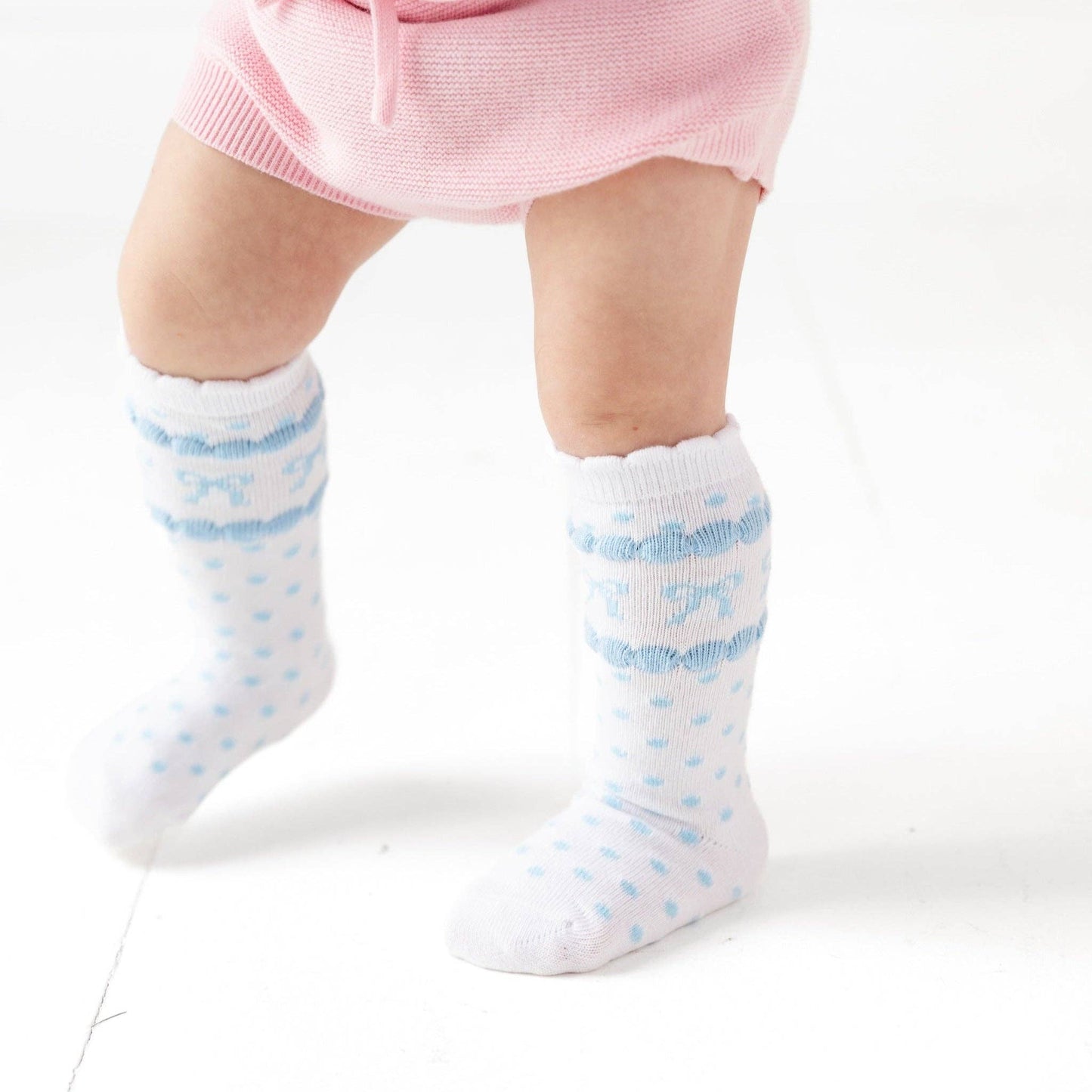 Blue Bow Scalloped Knee Socks