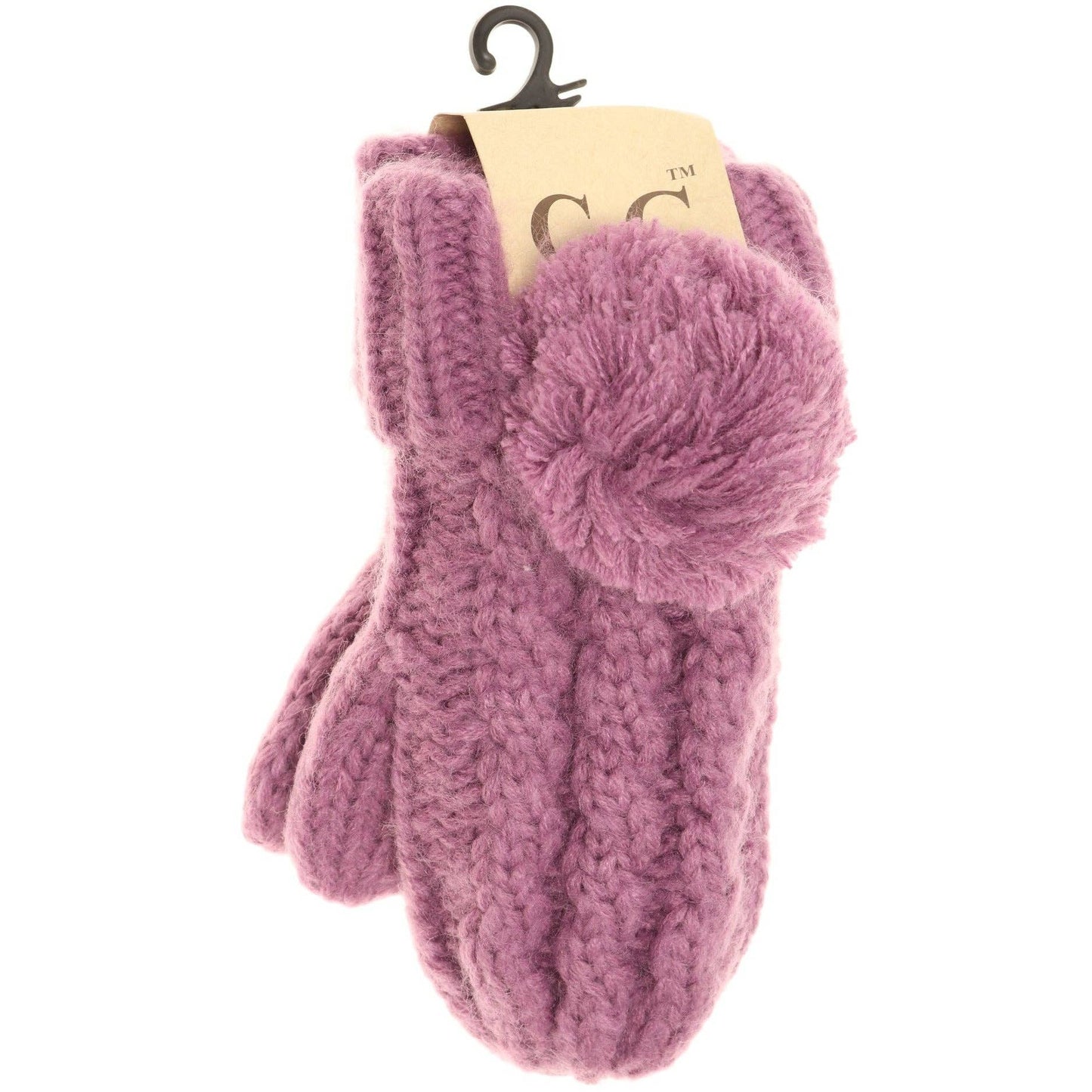 Kids CC Solid Pom Fuzzy Lined Mittens: New Lavender