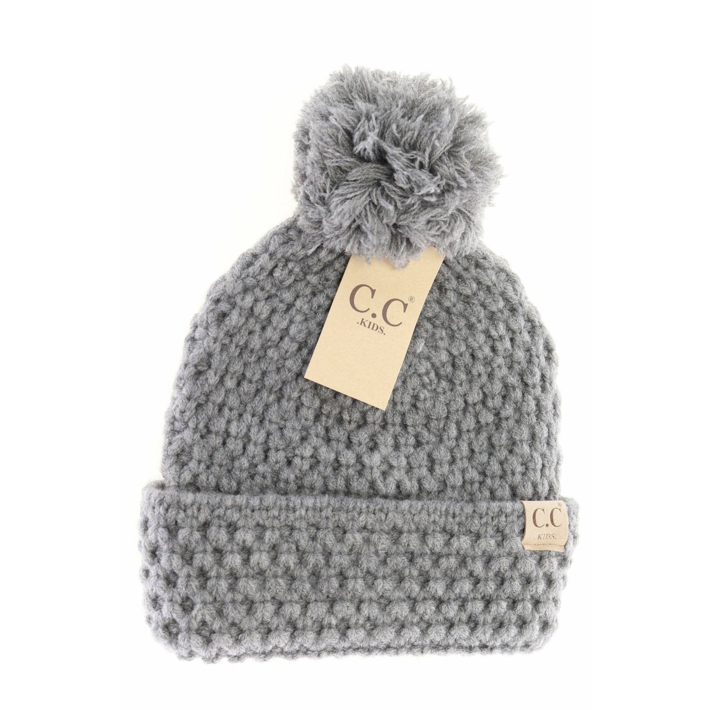 Kids' Bee Stitch Knit Pom C.C Beanie: Lt. Grey