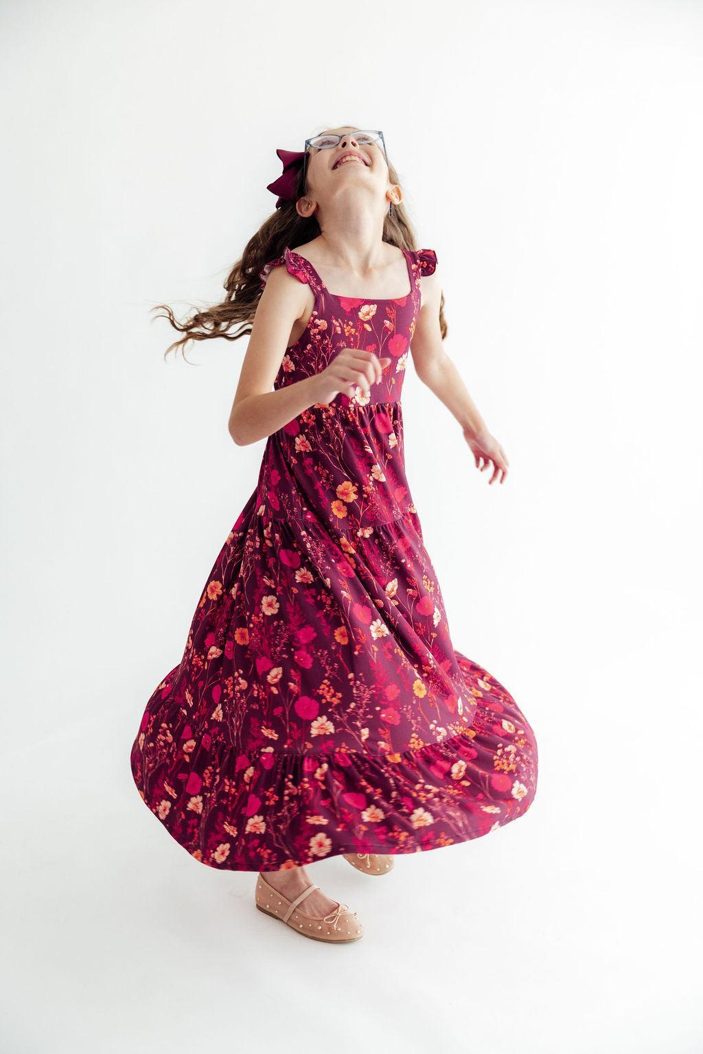 Retro Wildflower Ruffle Maxi Dress