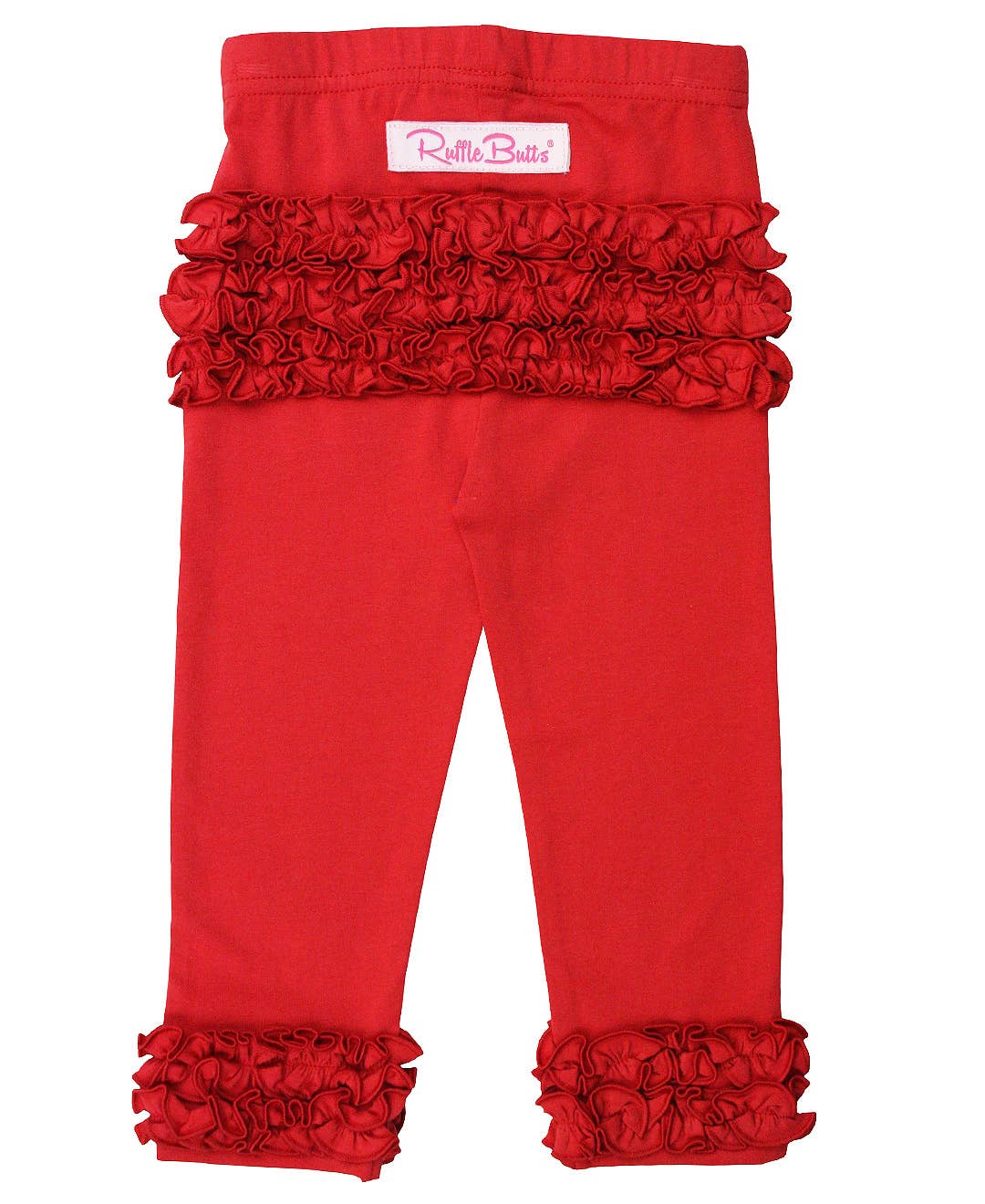 Girls Red Solid Ruffle Leggings: Red