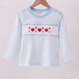 Blue Heart Smocked Stripe Top