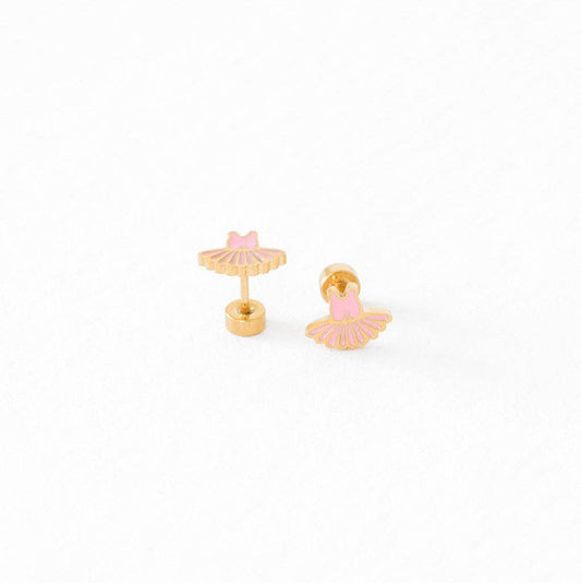 Ballet Tutu Stud Earrings - Hypoallergenic, Flat Back, Girl: Pair