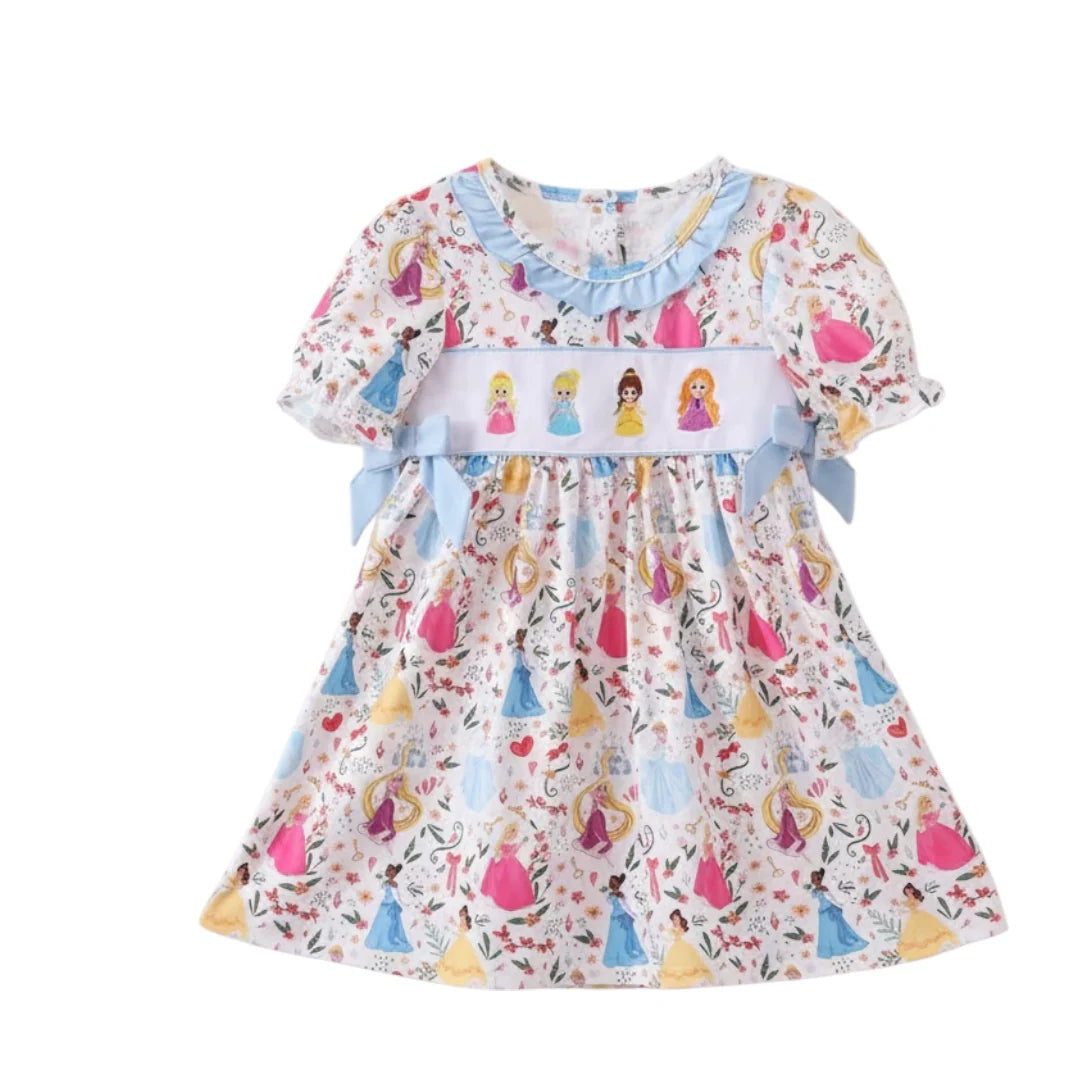 Blue Character embroidery ruffle dress