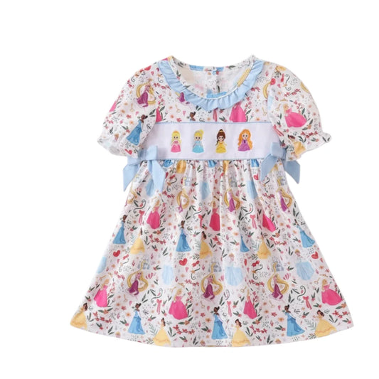 Blue Character embroidery ruffle dress
