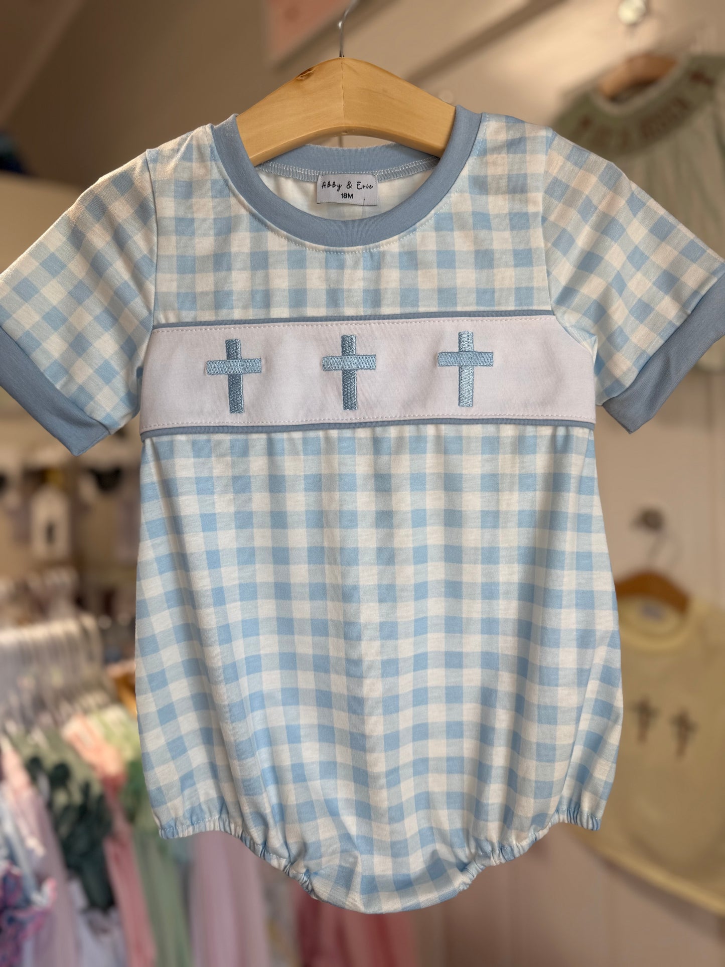 Easter plaid cross embroidery boy bubble