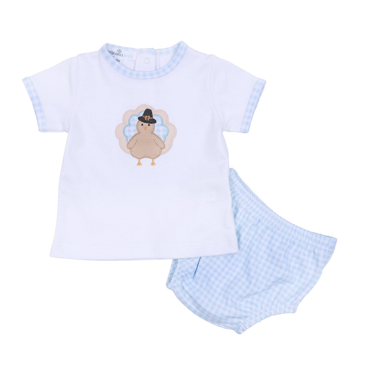 Pilgrim Pals Applique Diaper Cover Set - Light Blue