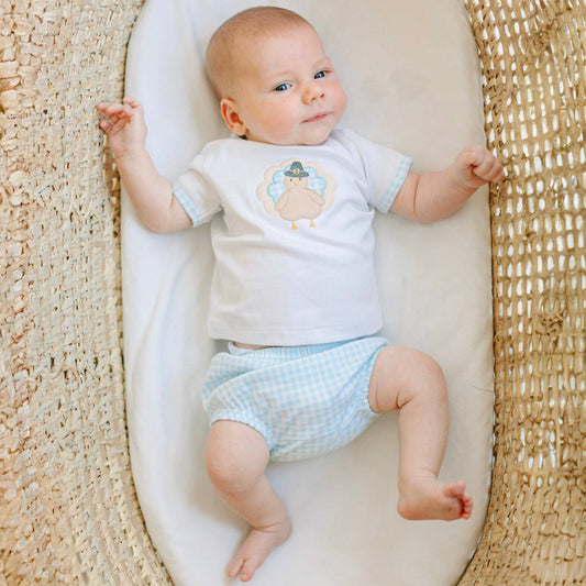 Pilgrim Pals Applique Diaper Cover Set - Light Blue