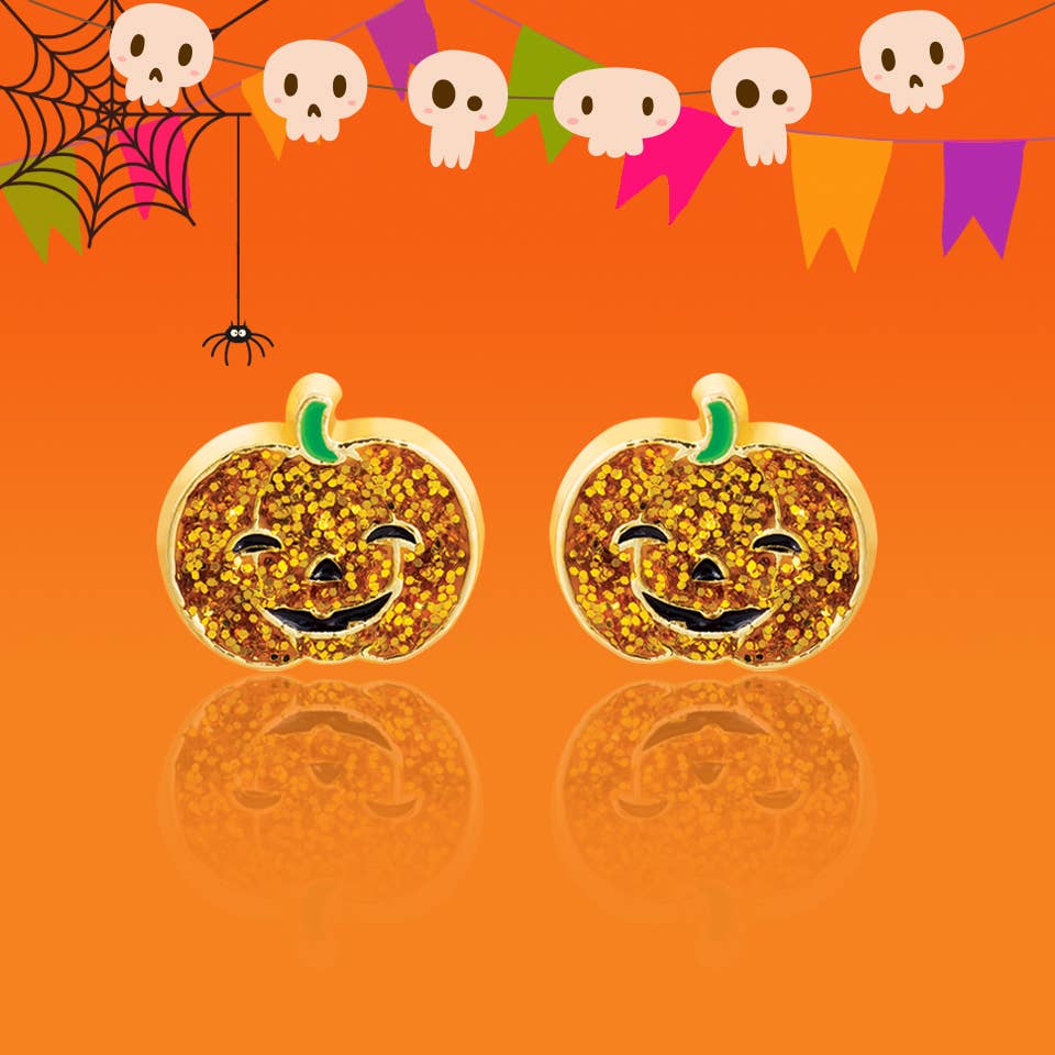 Glitter Pumpkin | Halloween | Stud Earrings for Girls