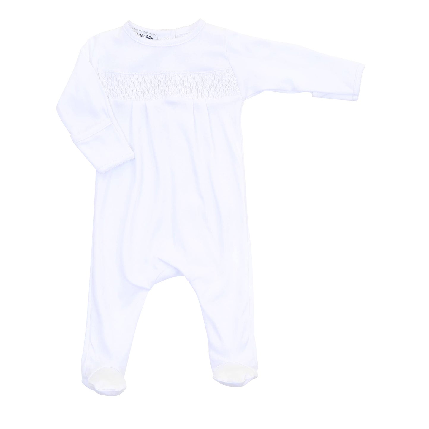 Essentials White Smocked Footie with White Trim