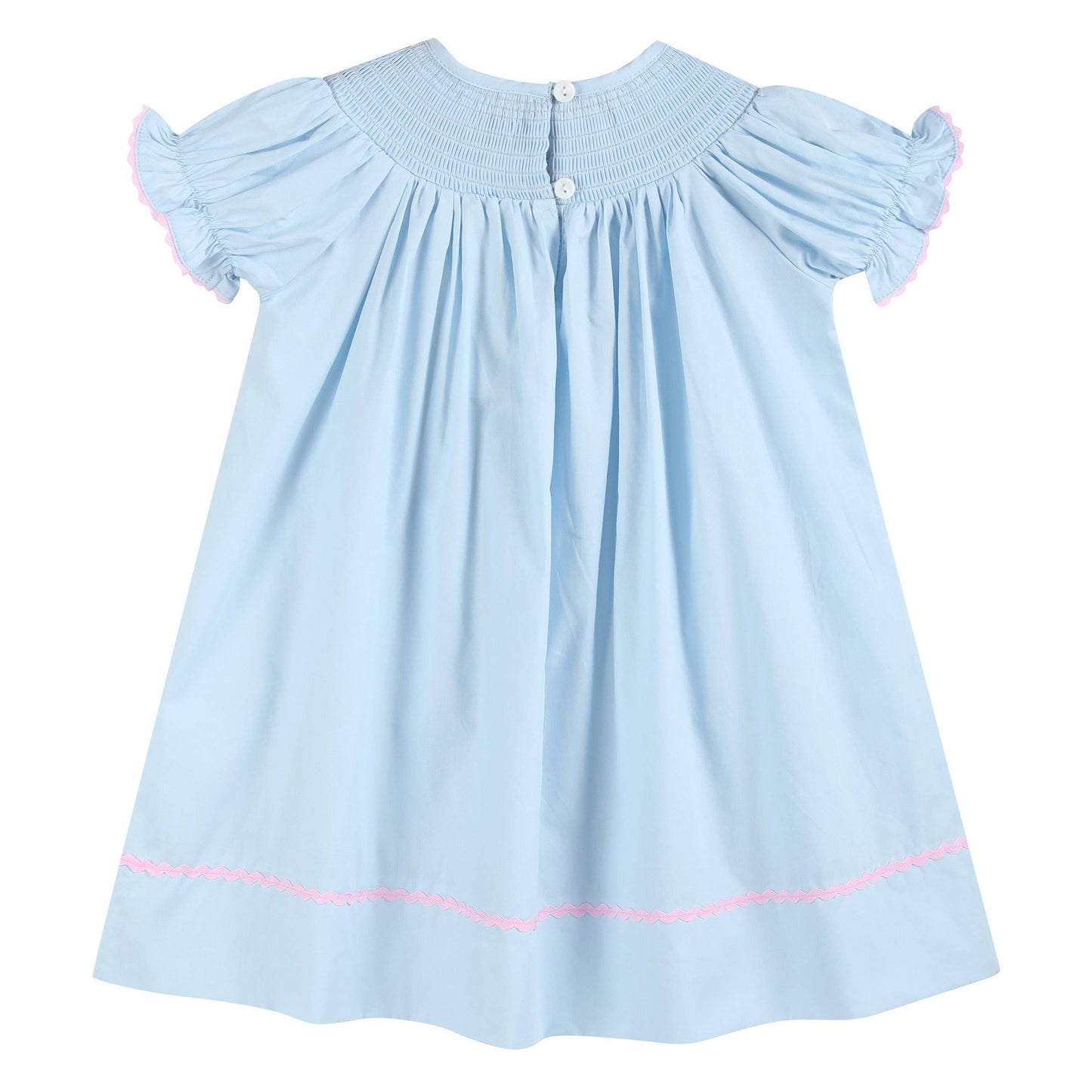 Blue and Pink Bow Smocked Bishop Dress