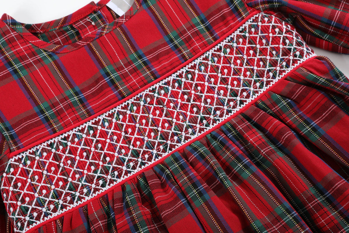 Red and Green Christmas Plaid Smocked Dress: Red