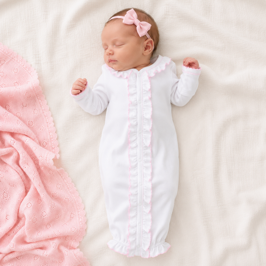 White Ruffle Converter with Pink Trim