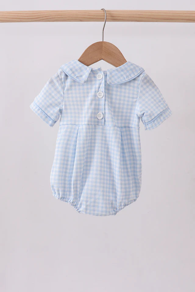 Blue little brother smocked bubble