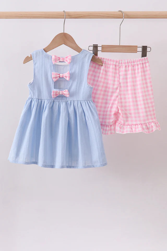 Blue sailboat embroidery jacquard shorts set