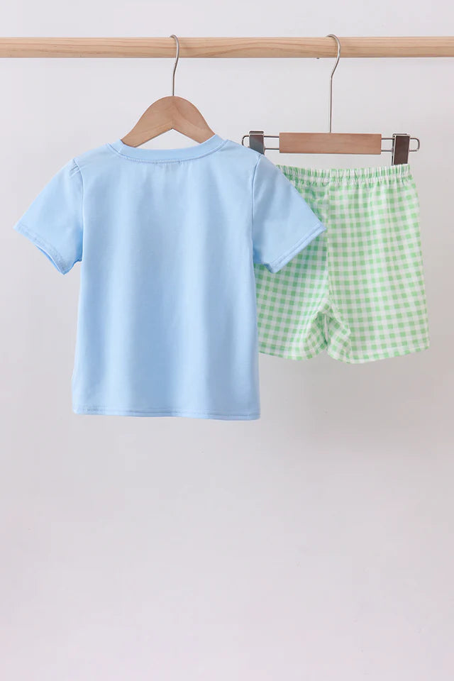 Dinosaur smocked gingham shorts set