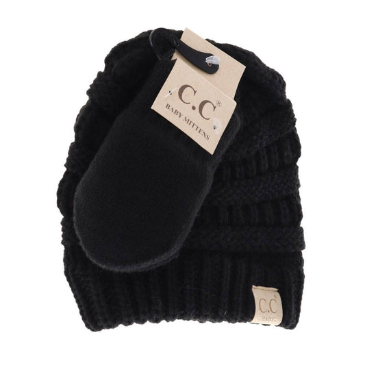 C.C BABY Solid Beanie with Mittens - Knit Hat  BabySet1: Black