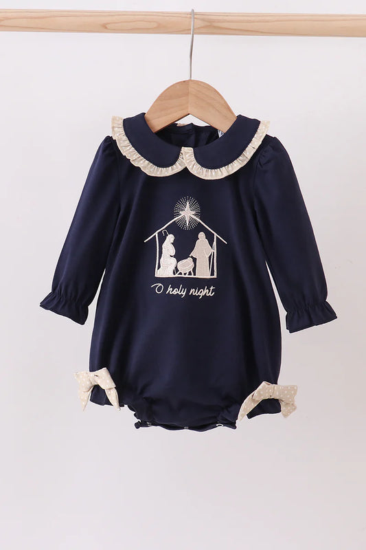 Navy nativity embroidery ruffle bubble
